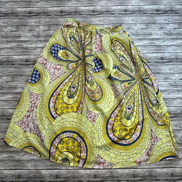 Brand Unknown Women's Paisley Skirt XXL Double Extra Large Yellow Red Blue Satin - Picture 1 of 10
